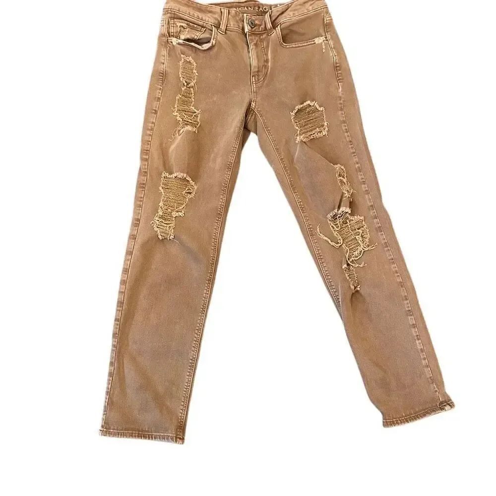 American Eagle Rust Orange Distressed Super stretch Jeans 2